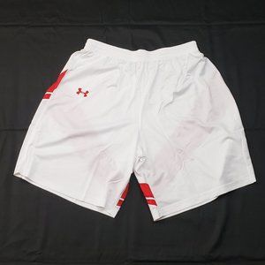 Under Armour Mens White and Red Zagger Mesh Shorts with No liner Large NWOT